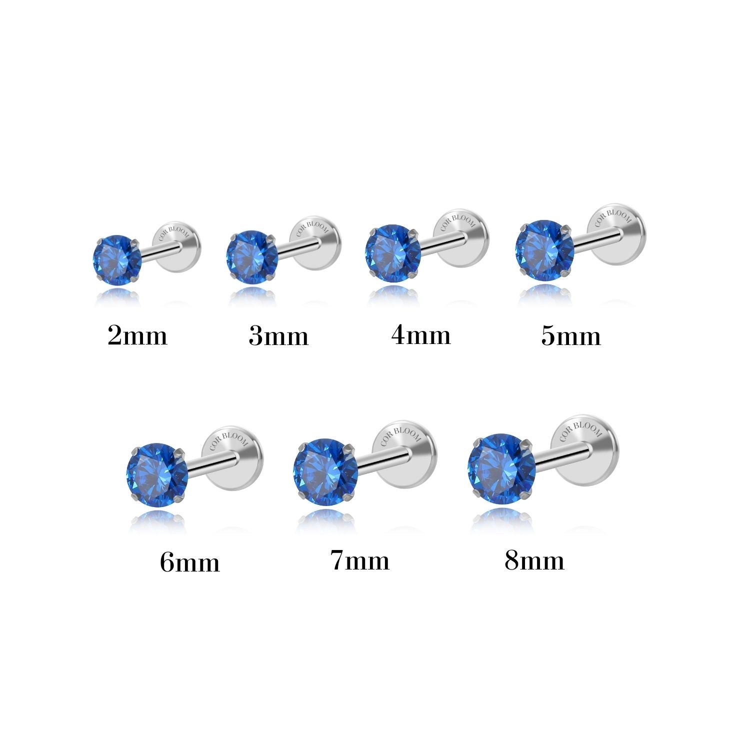 Titanium Multisize Blue Sapphire Piercing Stud