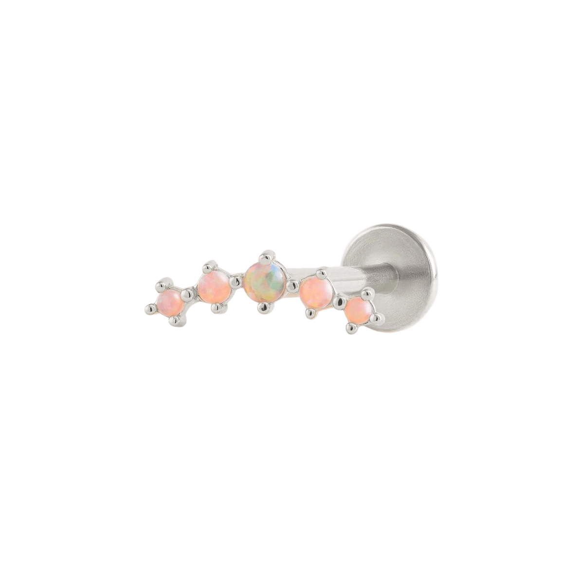 CURVED Pink OPAL CARTILAGE Flat Back PIERCING EARRING (18G)