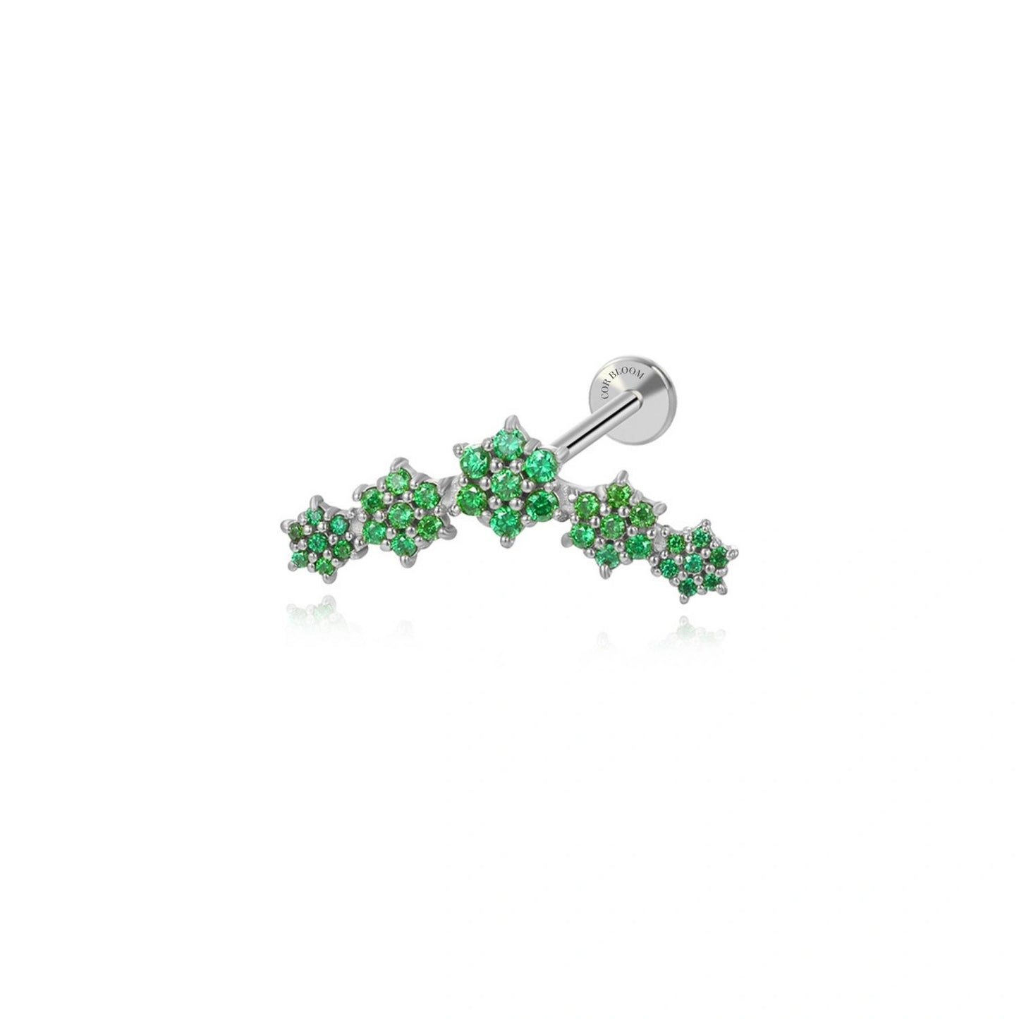 Melia Green Emerald Flower Flat Back Piercing Stud