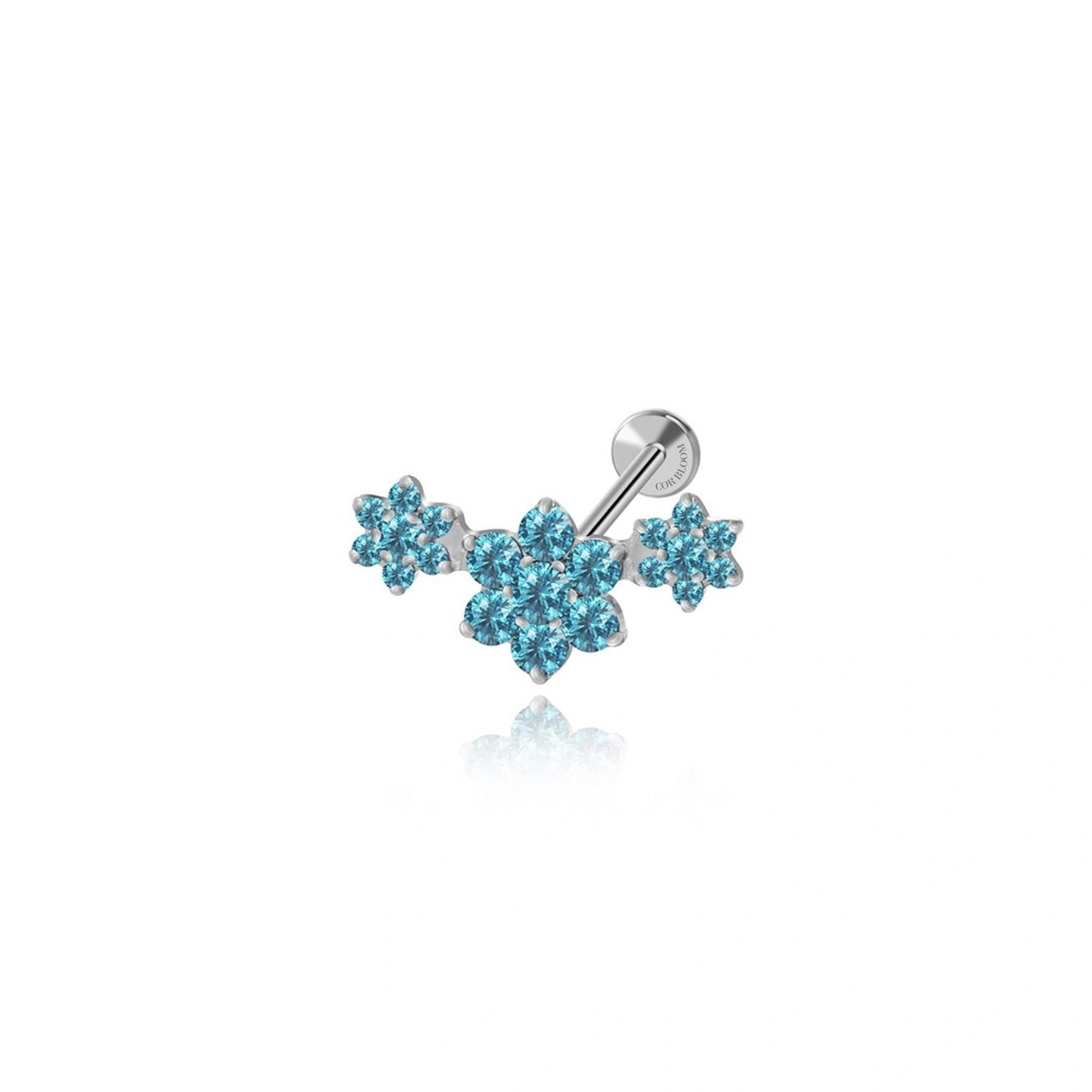 Titanium Aquamarine Trio Blooming Flower Stud