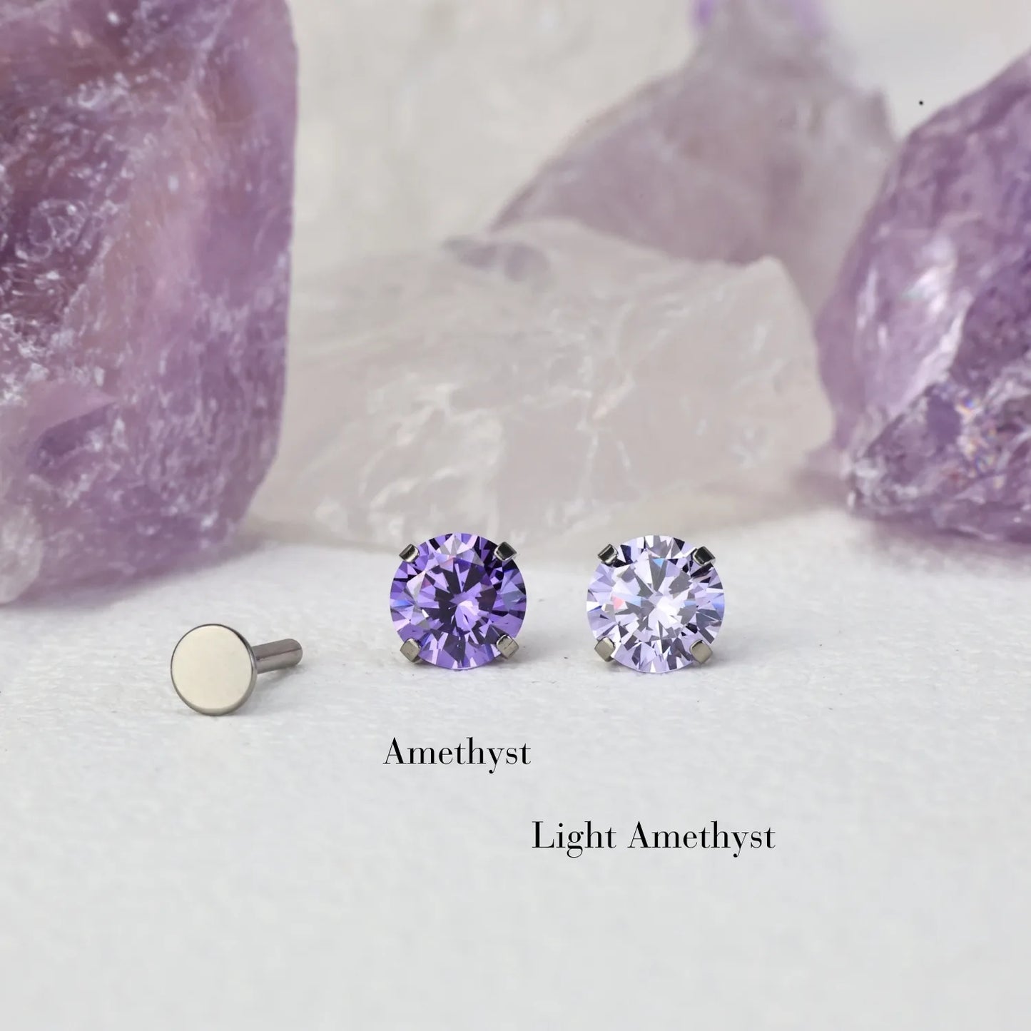 Titanium Multisize Amethyst Gemstone Piercing Stud