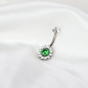 Titanium Sunflower Belly Ring - Green Emerald