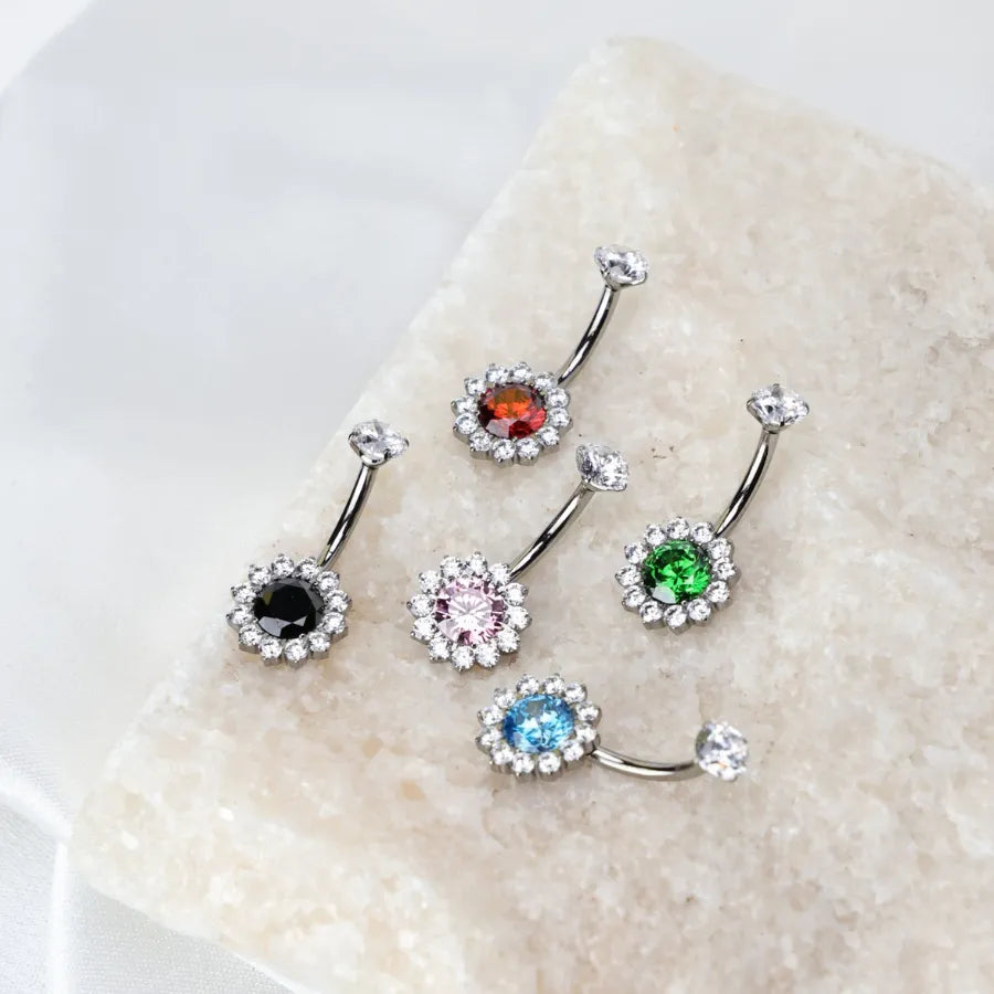 Titanium Pink Tourmaline Sunflower Belly Button Ring