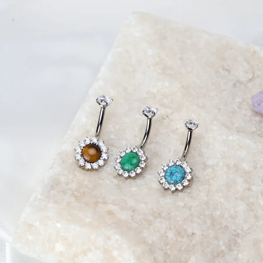 Titanium Tiger's eye  Sunflower Belly Button Ring