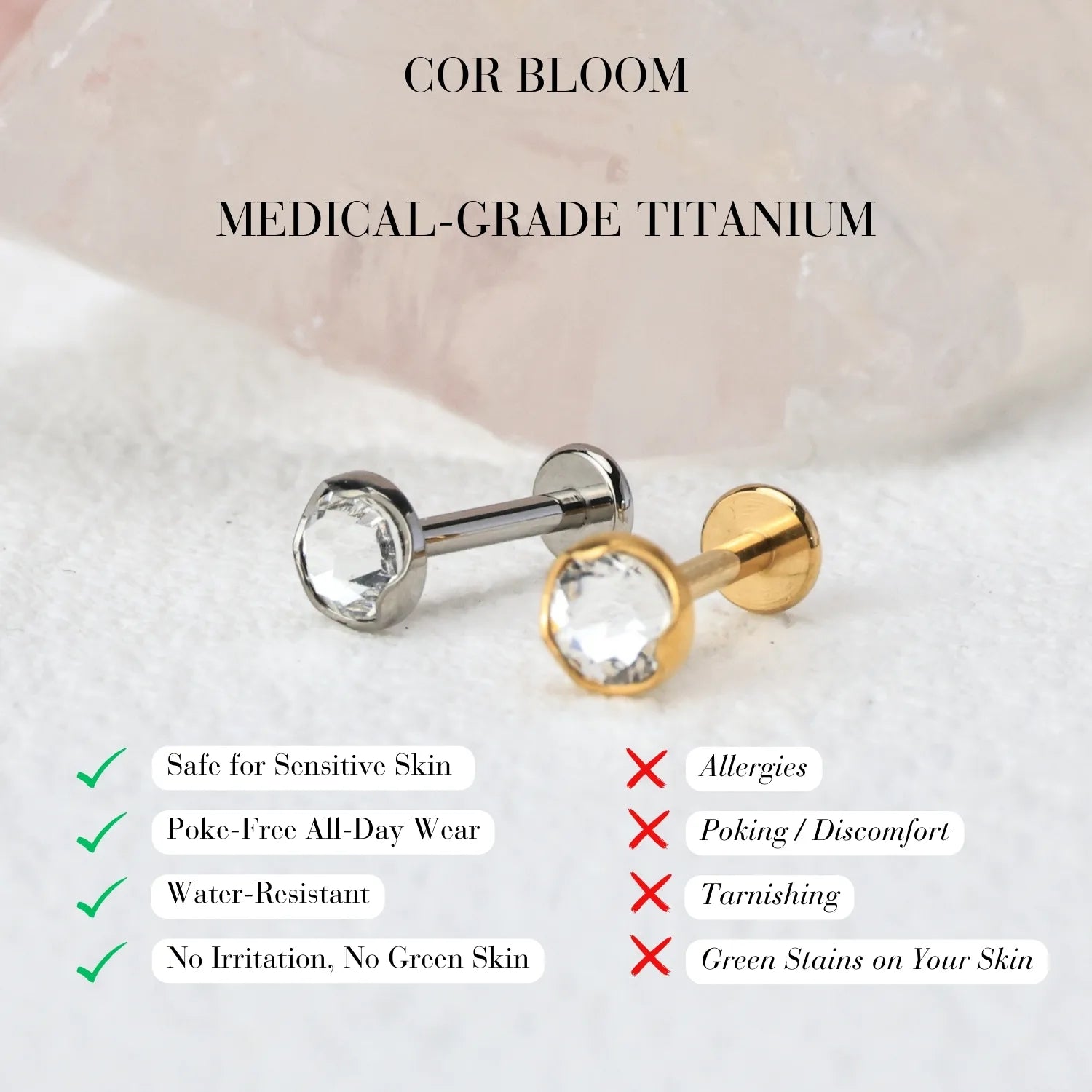 Titanium Swarovski Clear Crystal Piercing Stud