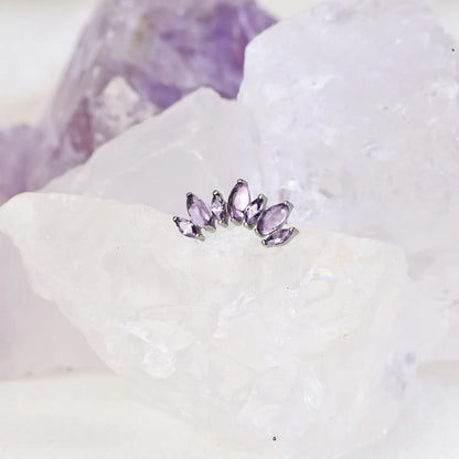 Titanium Amethyst Crystal 7-Petal Crown Piercing Stud