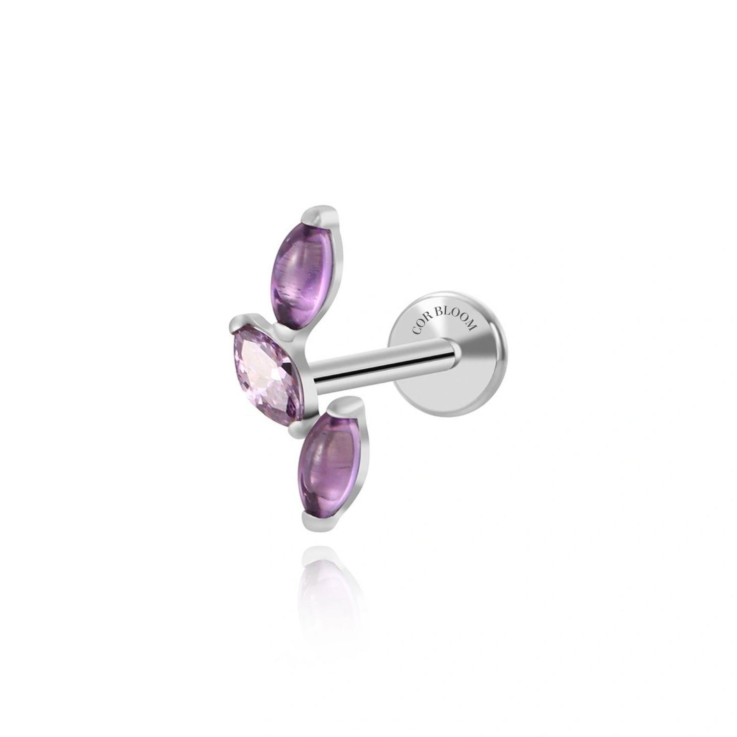 Titanium Trinity Purple Crystal Climbing Leaf Flat Back Stud