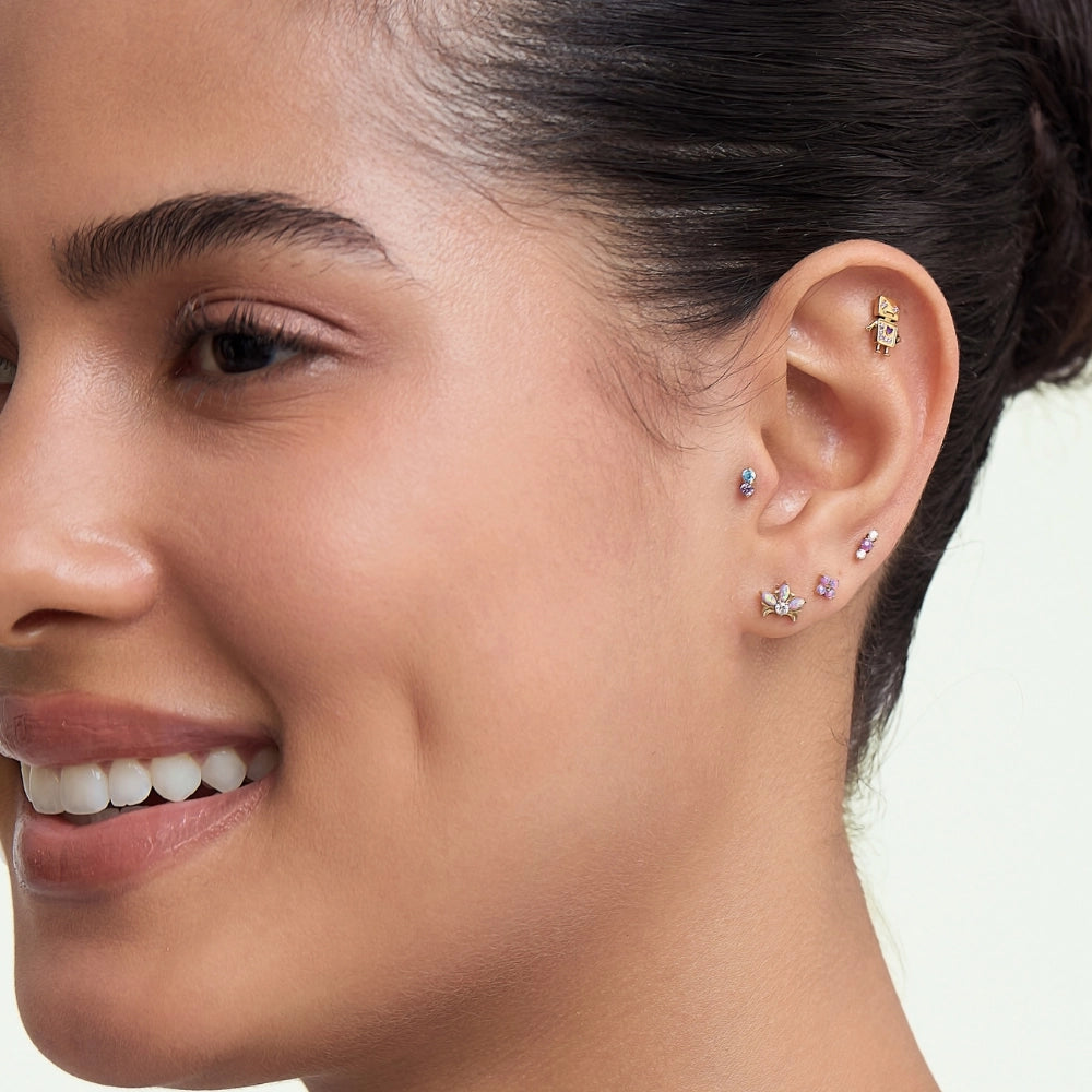Titanium Edith Mini Duo Stud - Amethyst & Aquamarine
