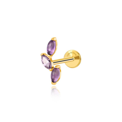 Titanium Trinity Purple Crystal Climbing Leaf Flat Back Stud