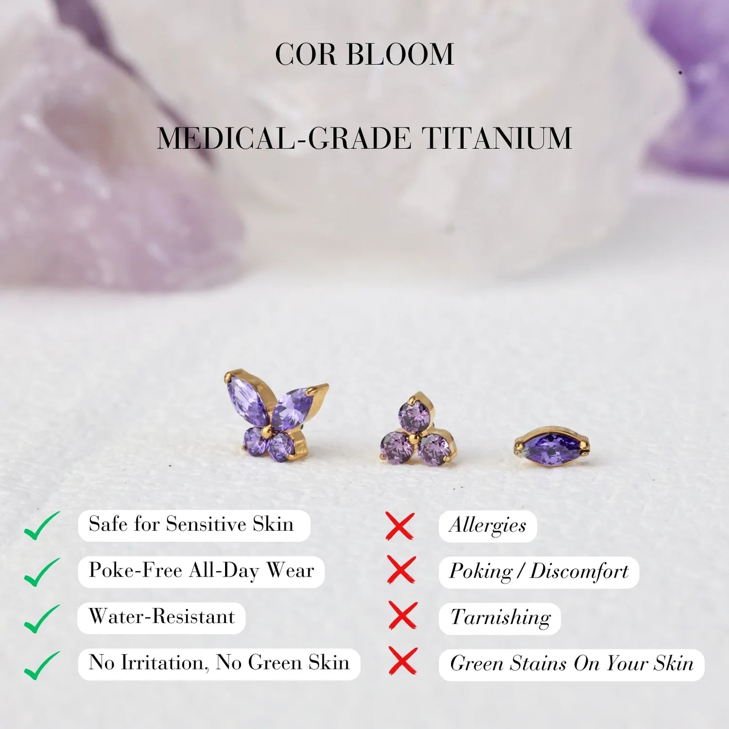 Titanium Mini Amethyst Triangle Flat Back Stud