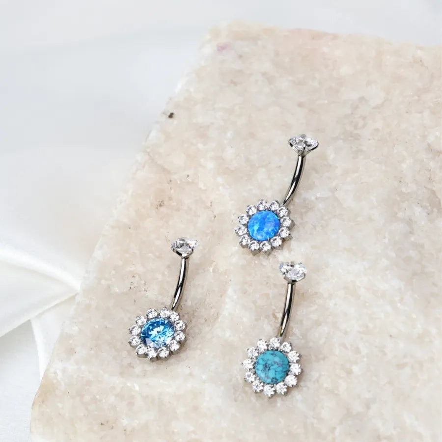 Titanium Turquoise Sunflower Belly Button Ring