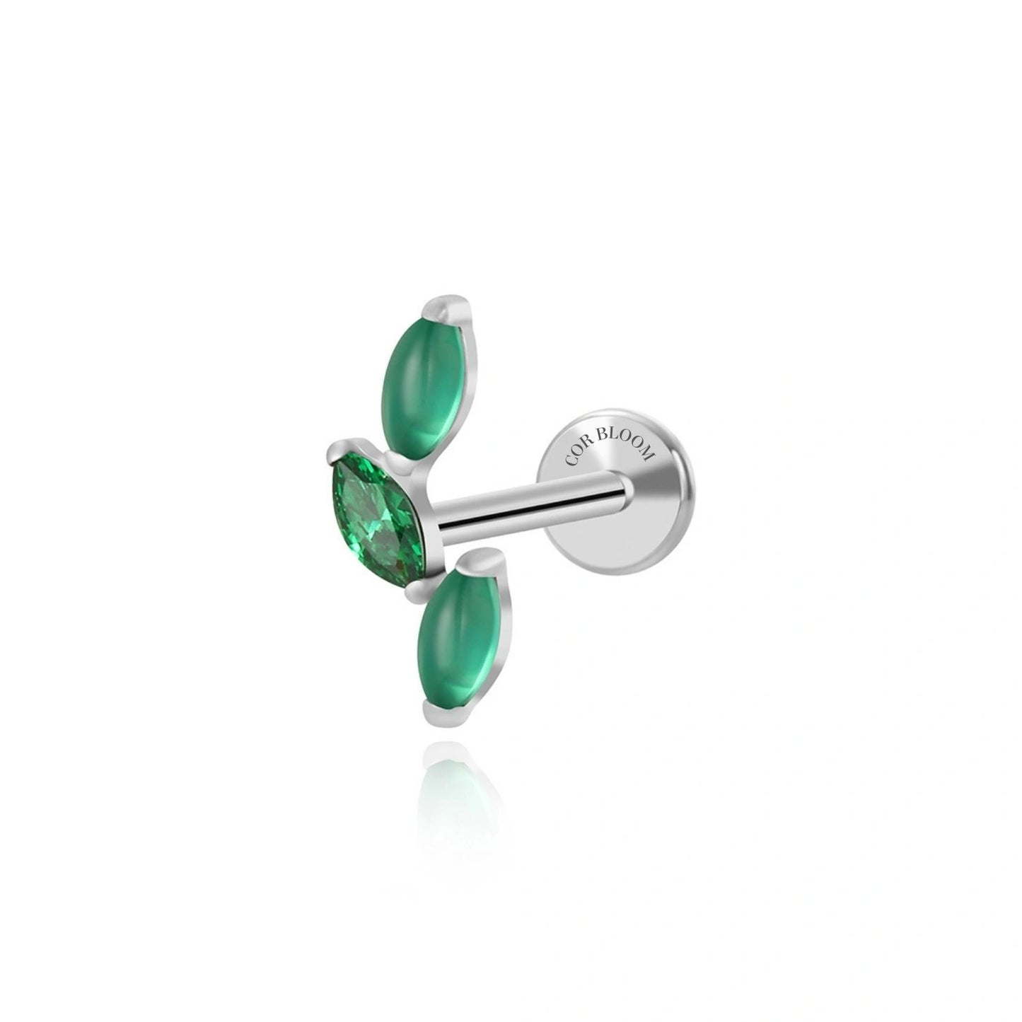 Titanium Trinity Green Jade Climbing Leaf Flat Back Stud