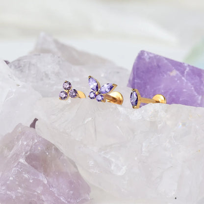 Titanium Kimana Amethyst Butterfly Flat Back Stud