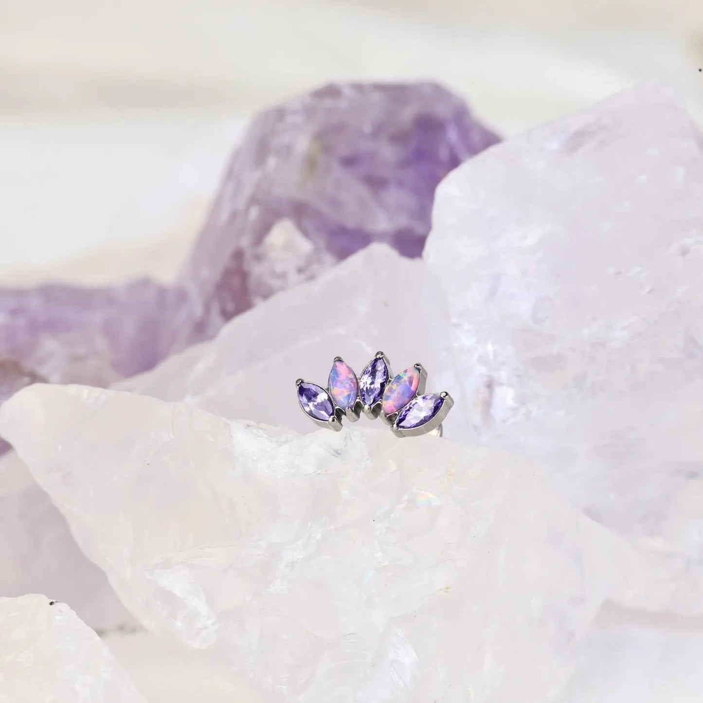 Titanium Purple Opal & Amethyst 5-Petal Marquise Stud