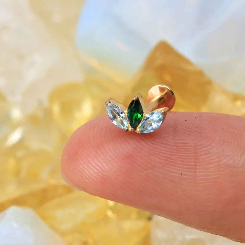 Titanium Kratos 3-Petal Green & Aquamarine Stud - Summer Vibes
