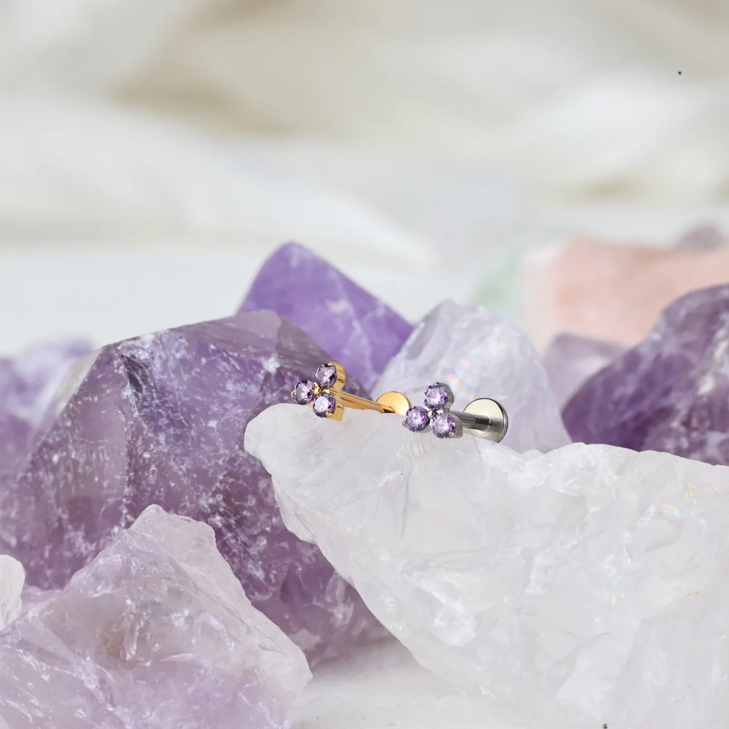 Titanium Mini Amethyst Triangle Flat Back Stud