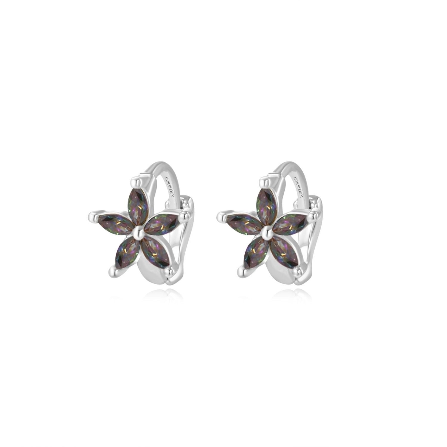 Ella Dark Iridescent Flower Huggie Earrings
