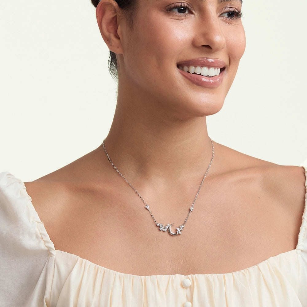 Diamond Crescent Moon & Butterfly Necklace