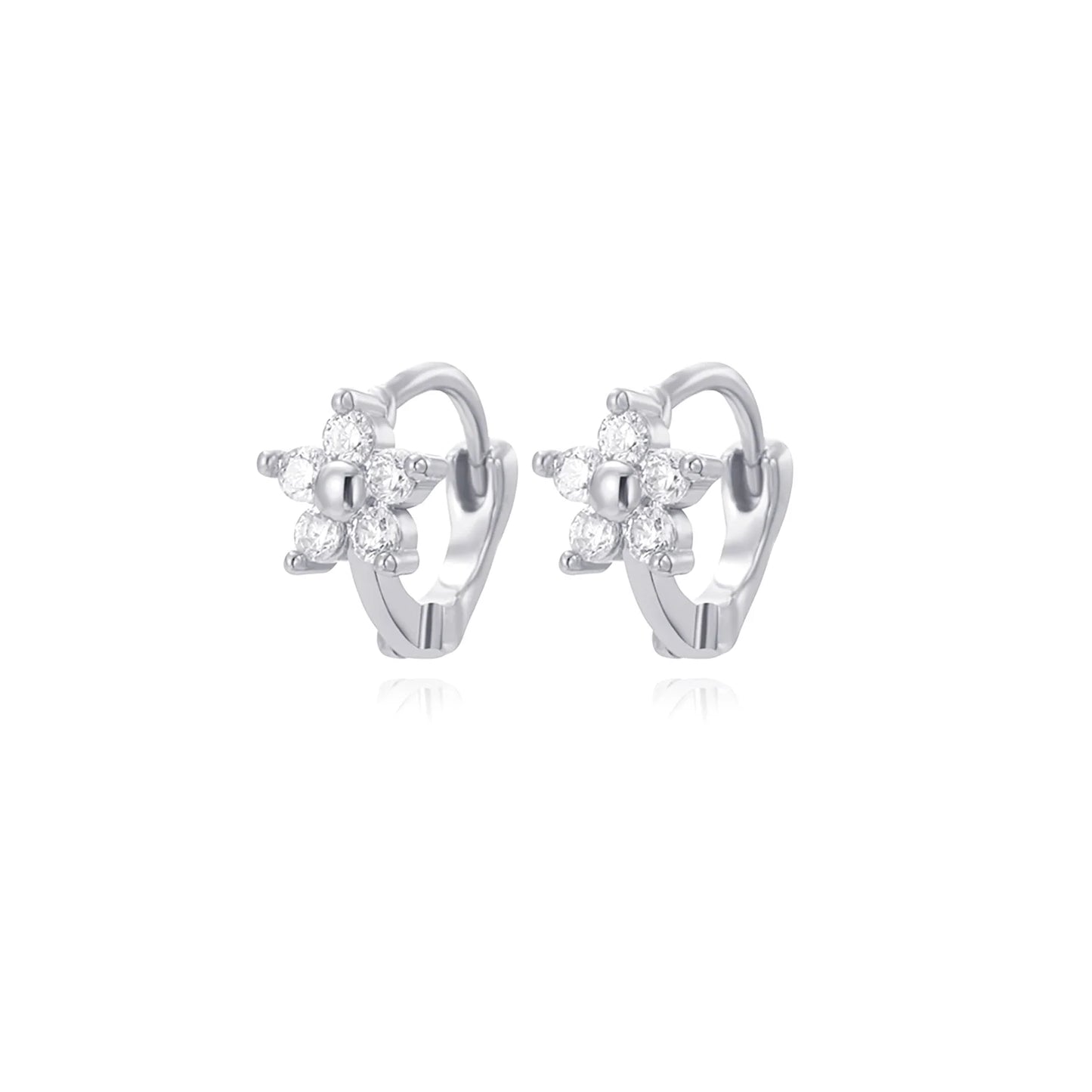 Crystal Flower Huggie Hoop Earrings