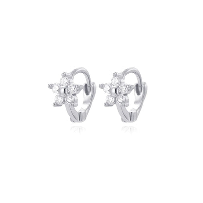 Crystal Flower Huggie Hoop Earrings