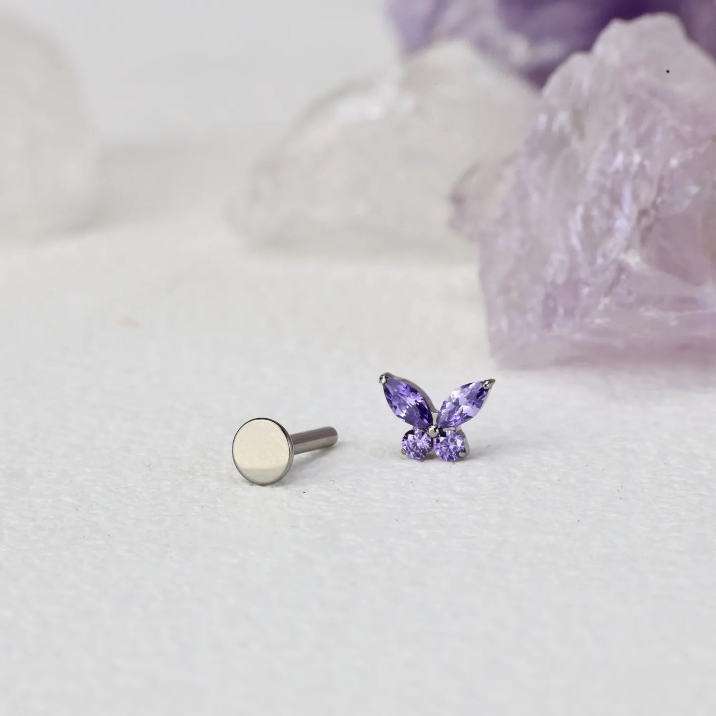 Titanium Kimana Amethyst Butterfly Flat Back Stud