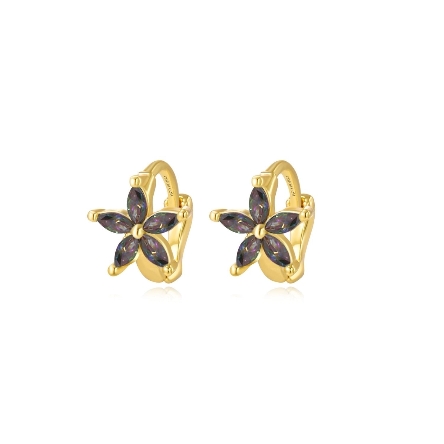 Ella Dark Iridescent Flower Huggie Earrings