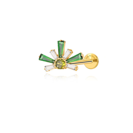 Titanium Evangeline Green Emerald Flat Back Stud