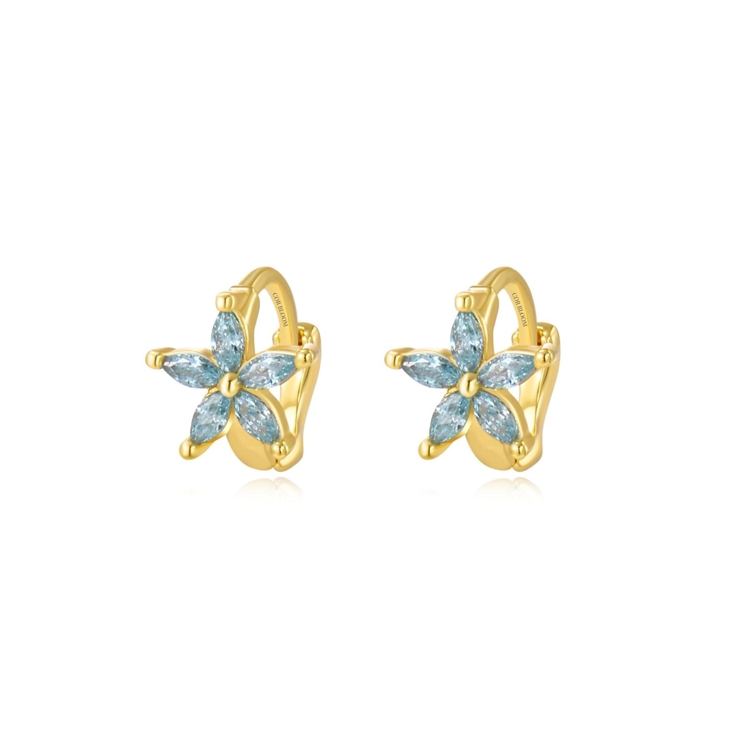 Ella Aquamarine Flower Huggie Earrings