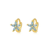 Ella Aquamarine Flower Huggie Earrings