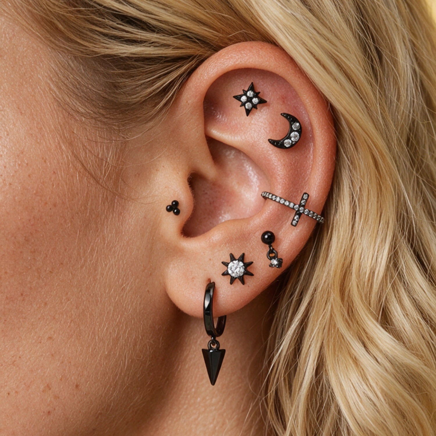 Mini Abby Dangling Dark Duo Flat Back Stud