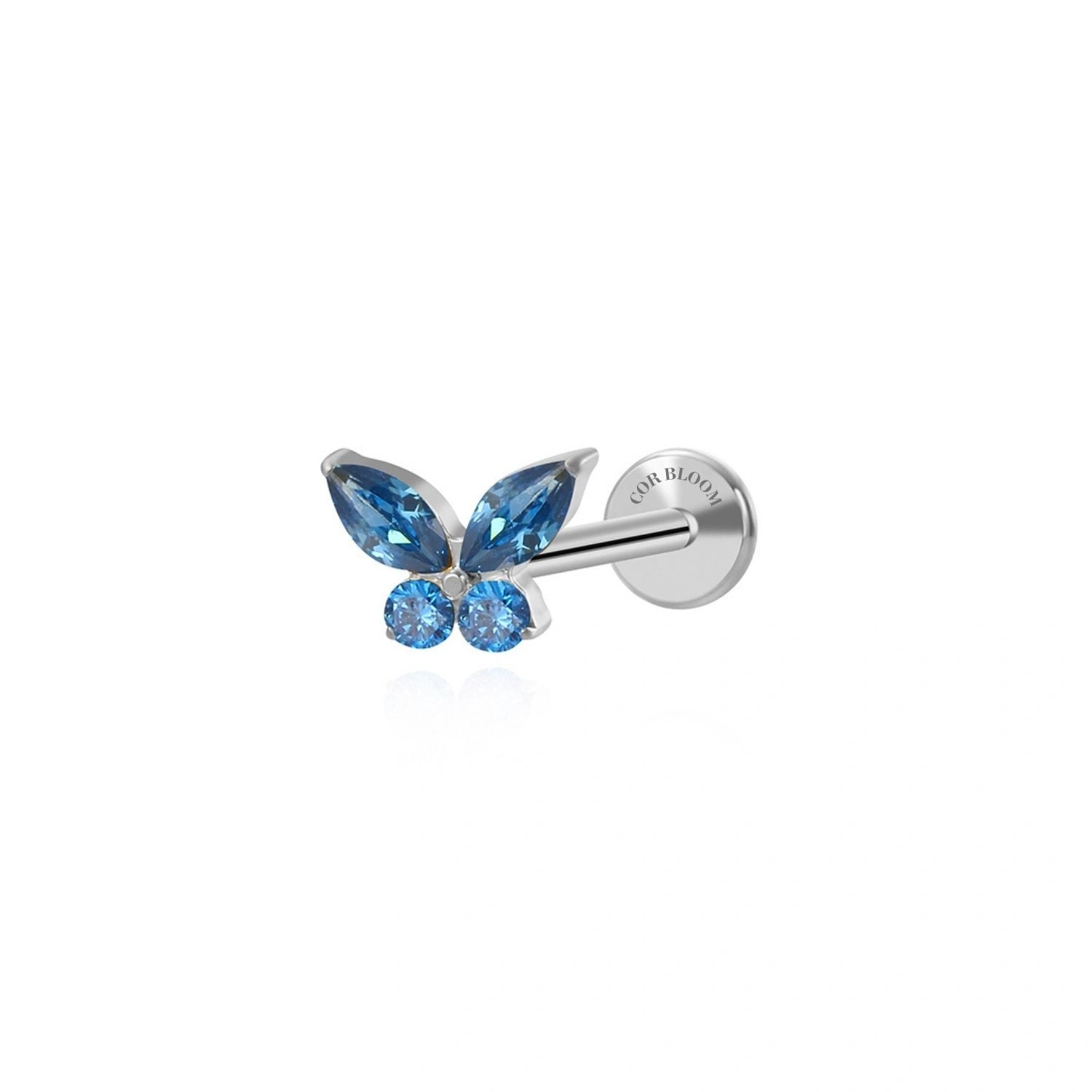 Titanium Liberty Blue Sapphire Butterfly Flat Back Stud