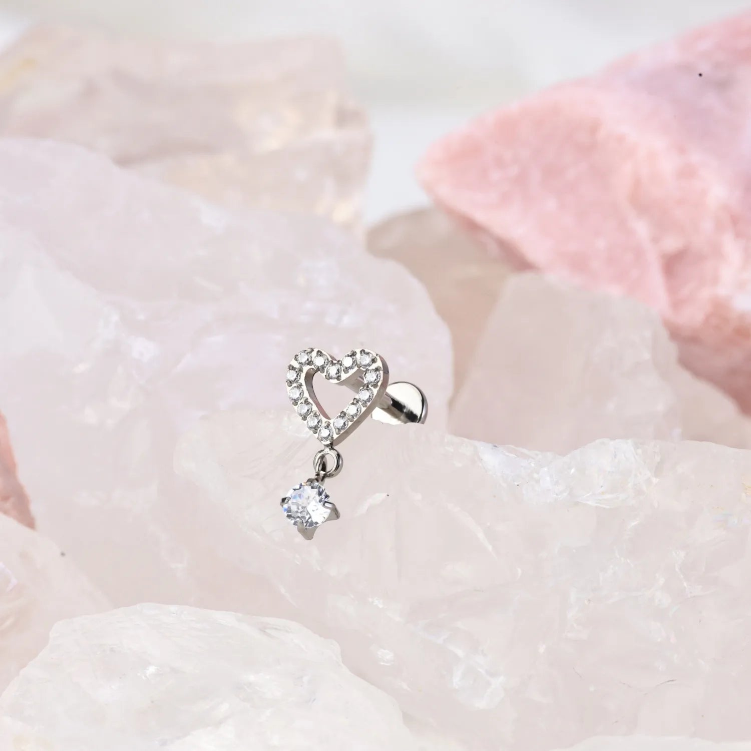 Titanium Dangling Heart Flat Back Piercing Earring