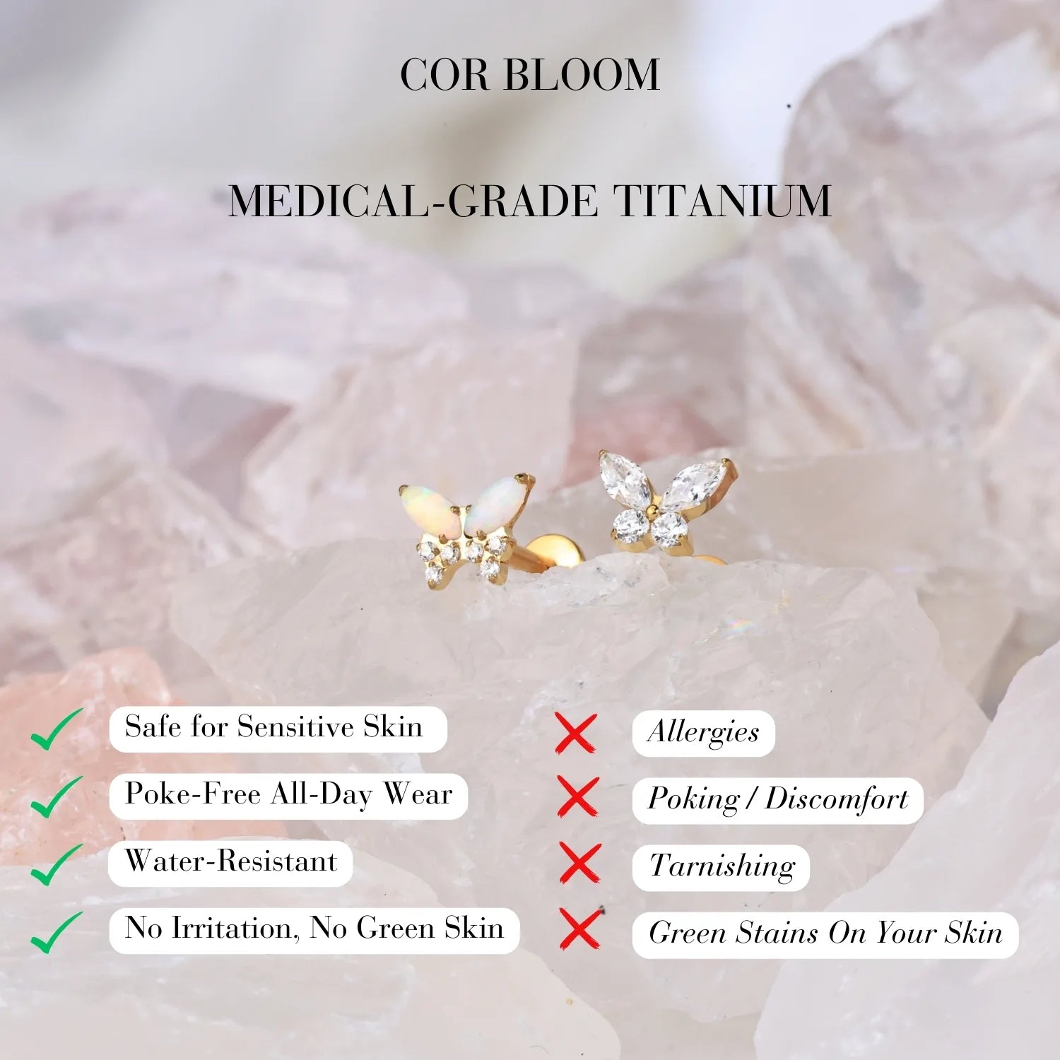 Titanium Zoe White Opal Butterfly Stud