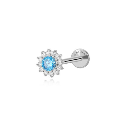 Titanium Aquamarine Sunflower Flat Back Stud