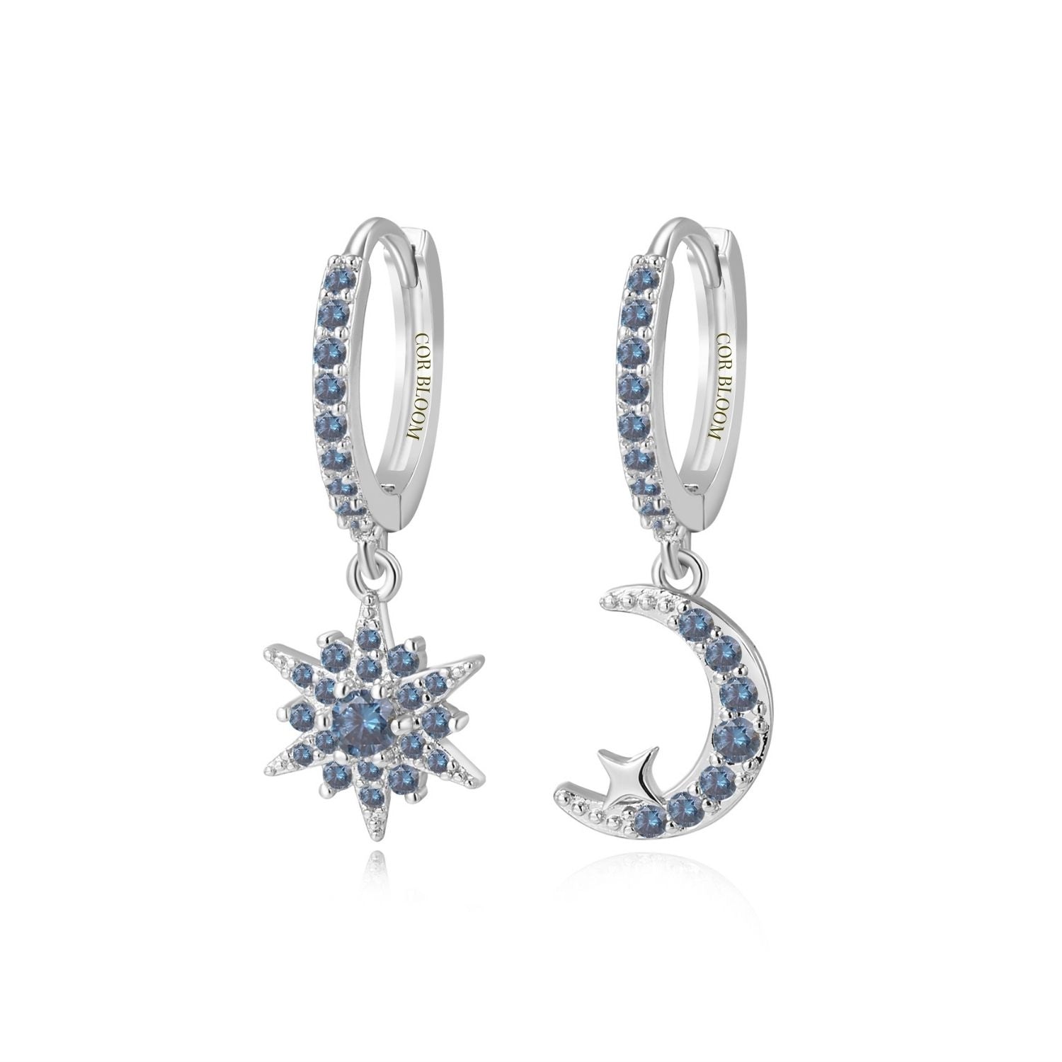 Estelle Crescent Moon & Guiding Star Hoop Earrings - Tanzanite