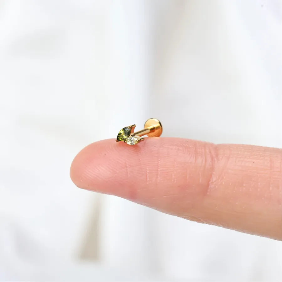 Titanium Akosua Mini Duo Petal Peridot Yellow Stud