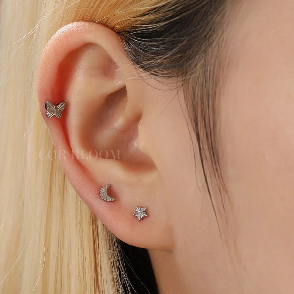 Titanium Little Radiant Moon Flatback Stud