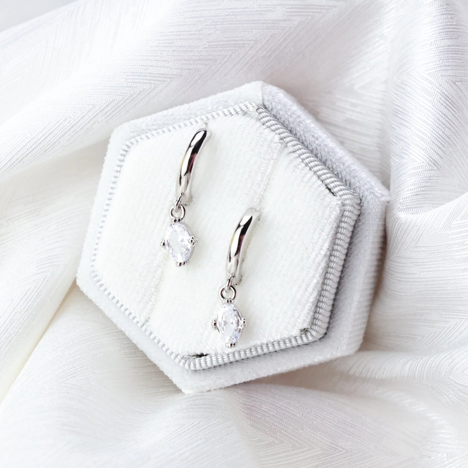 Aleia White Crystal Oval Hoop Earrings