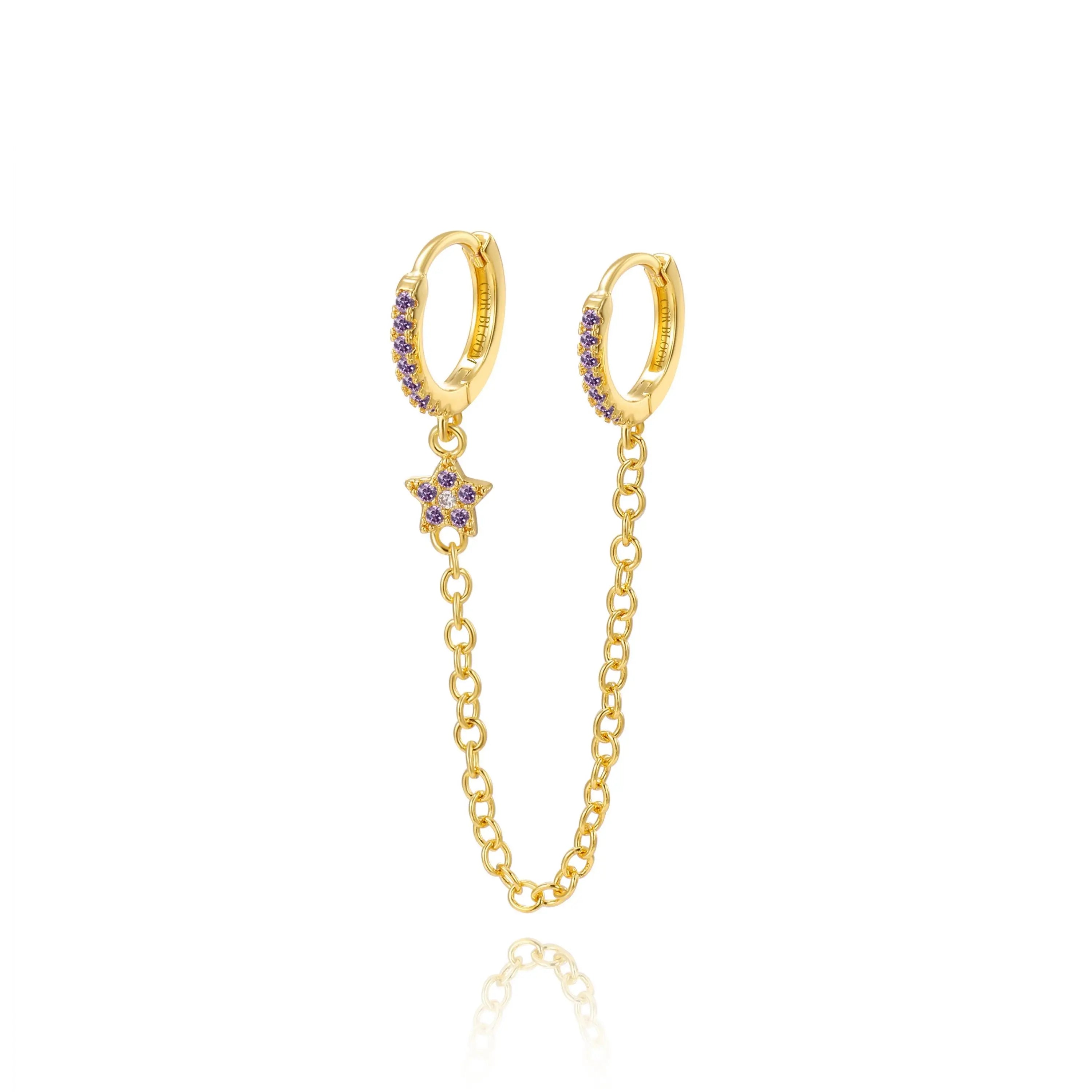 Aleena Pave Star Chain Earring - Dark Iridescent