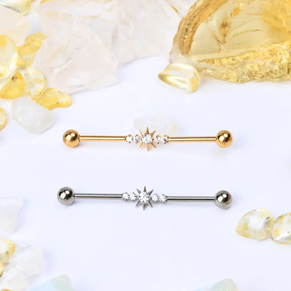 Titanium Sparkling Diamond Sun Industrial Barbell (14G | 38mm)