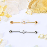 Titanium Sparkling Diamond Sun Industrial Barbell (14G | 38mm)