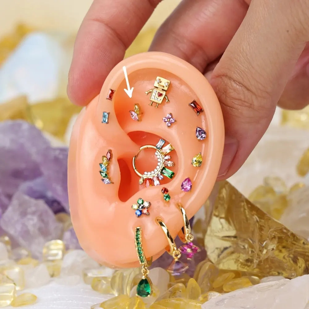 Titanium Akosua Mini Duo Petal Pinky Yellow Stud - Spring