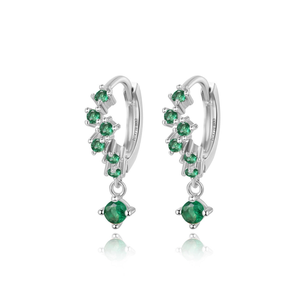 Nia Bling Cluster Hoops - Green Emerald
