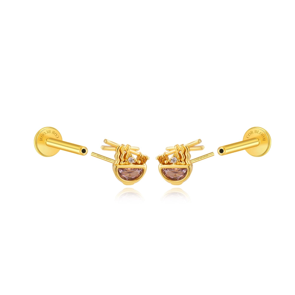 Cute Ramen Flat Back Stud - Pink (Pair)