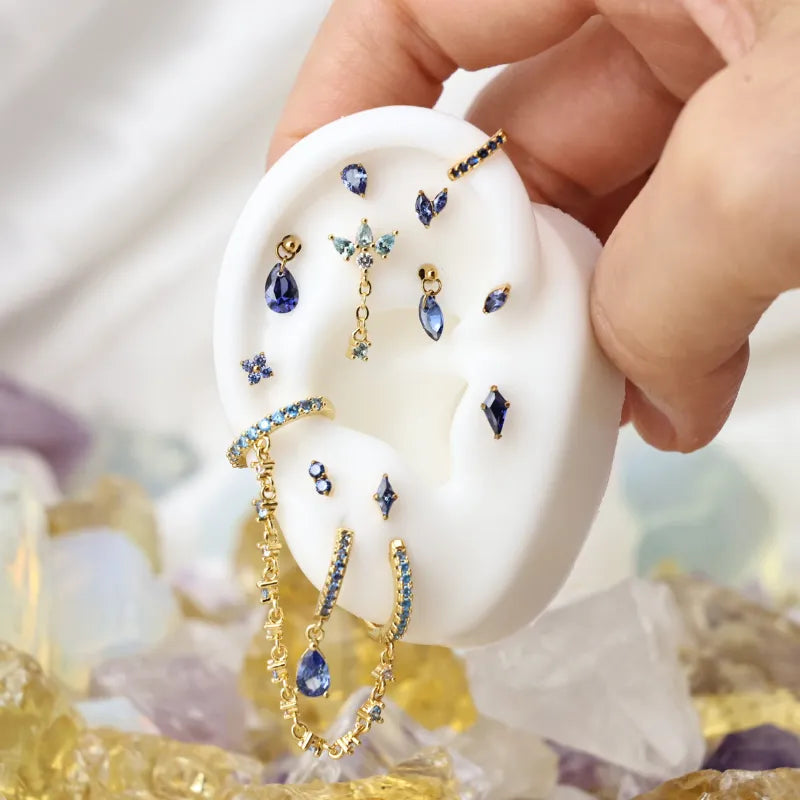 Titanium Tanzanite Floating Marquise Stud | Vertical Helix Earring