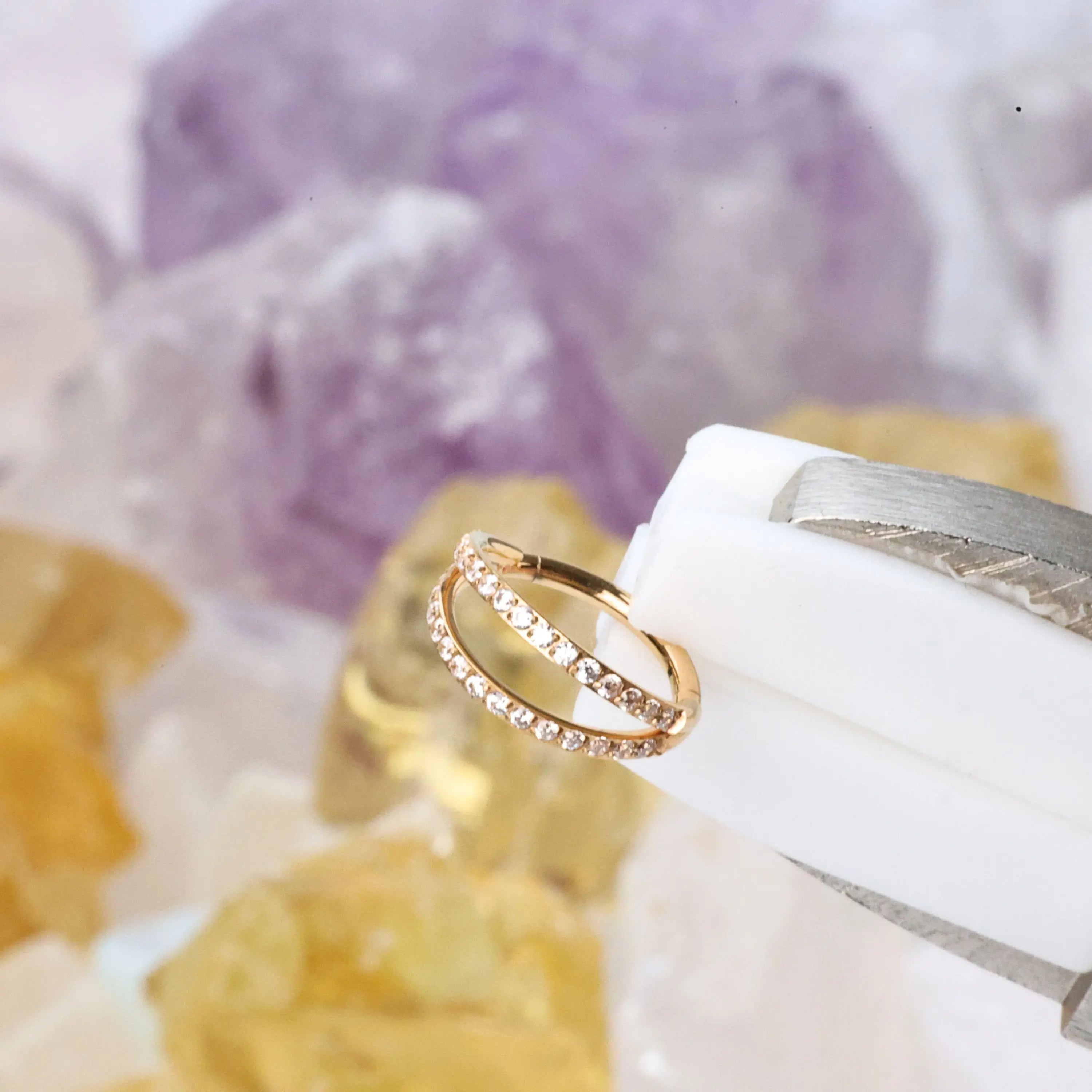 Titanium Duo Diamond Pave Clicker | Conch Hoop