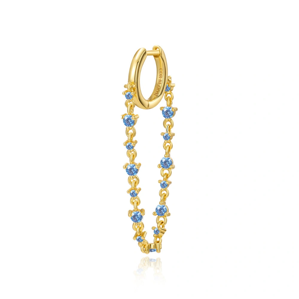 Livia Ocean Blue Aquamarine Dangling Chain Hoop Earring