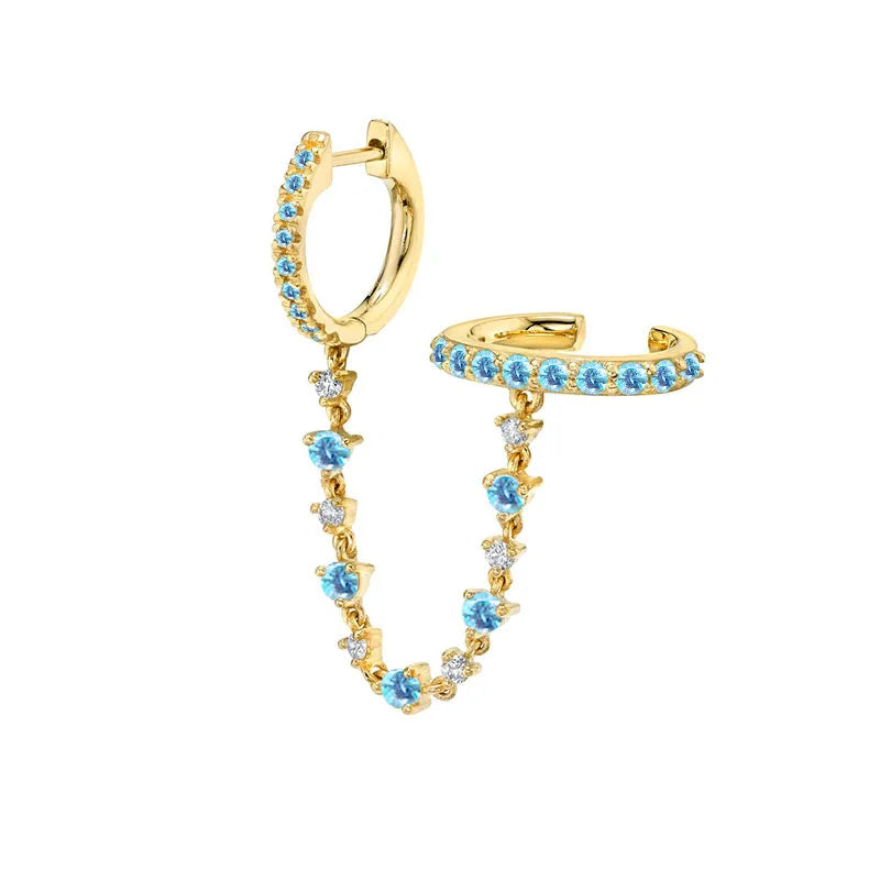 Sparkling Gemstone Connected Chain Earring