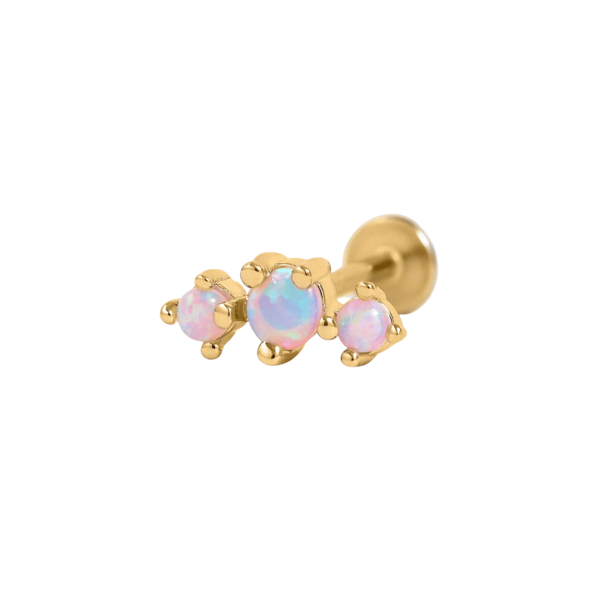 CURVED TRIPLE PINK OPAL PRONG PIERCING EARRING (18G)