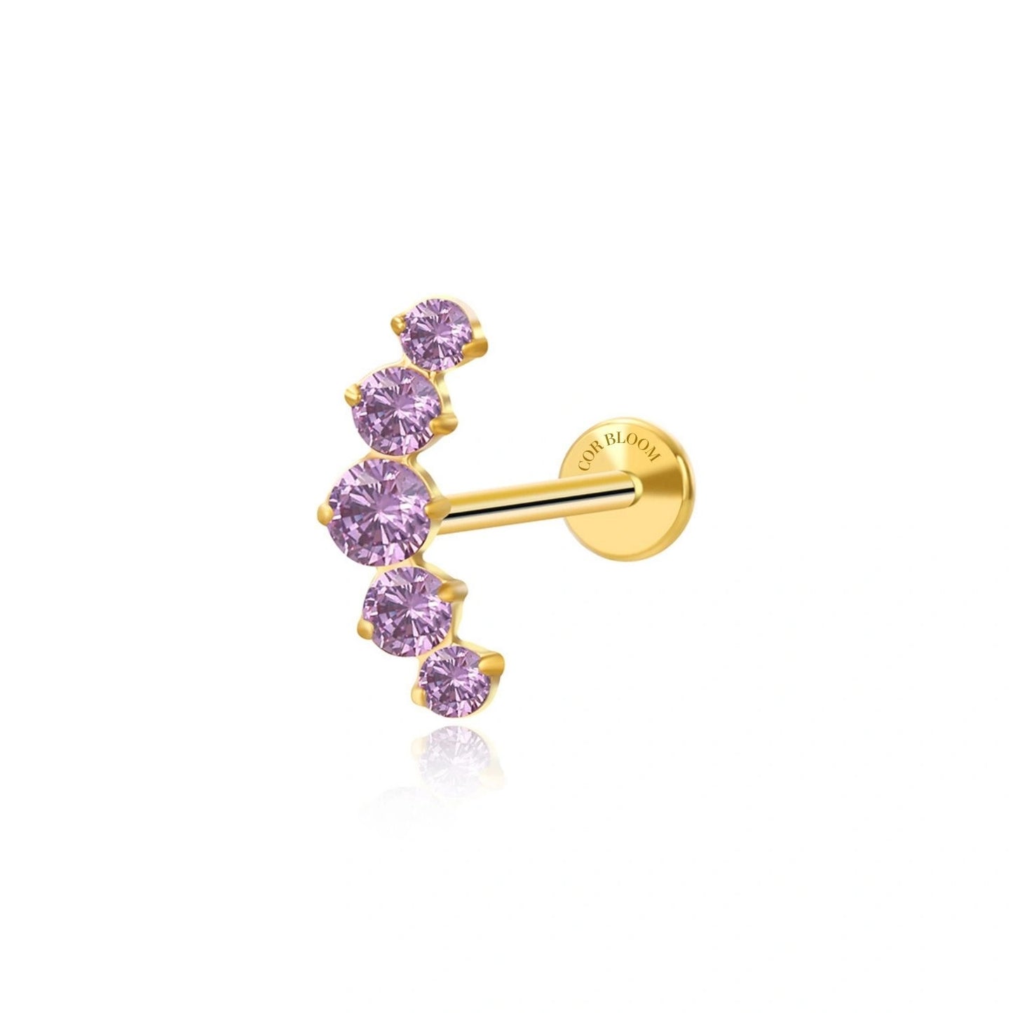 Titanium Five Amethyst Gemstone Cluster Flat Back Stud